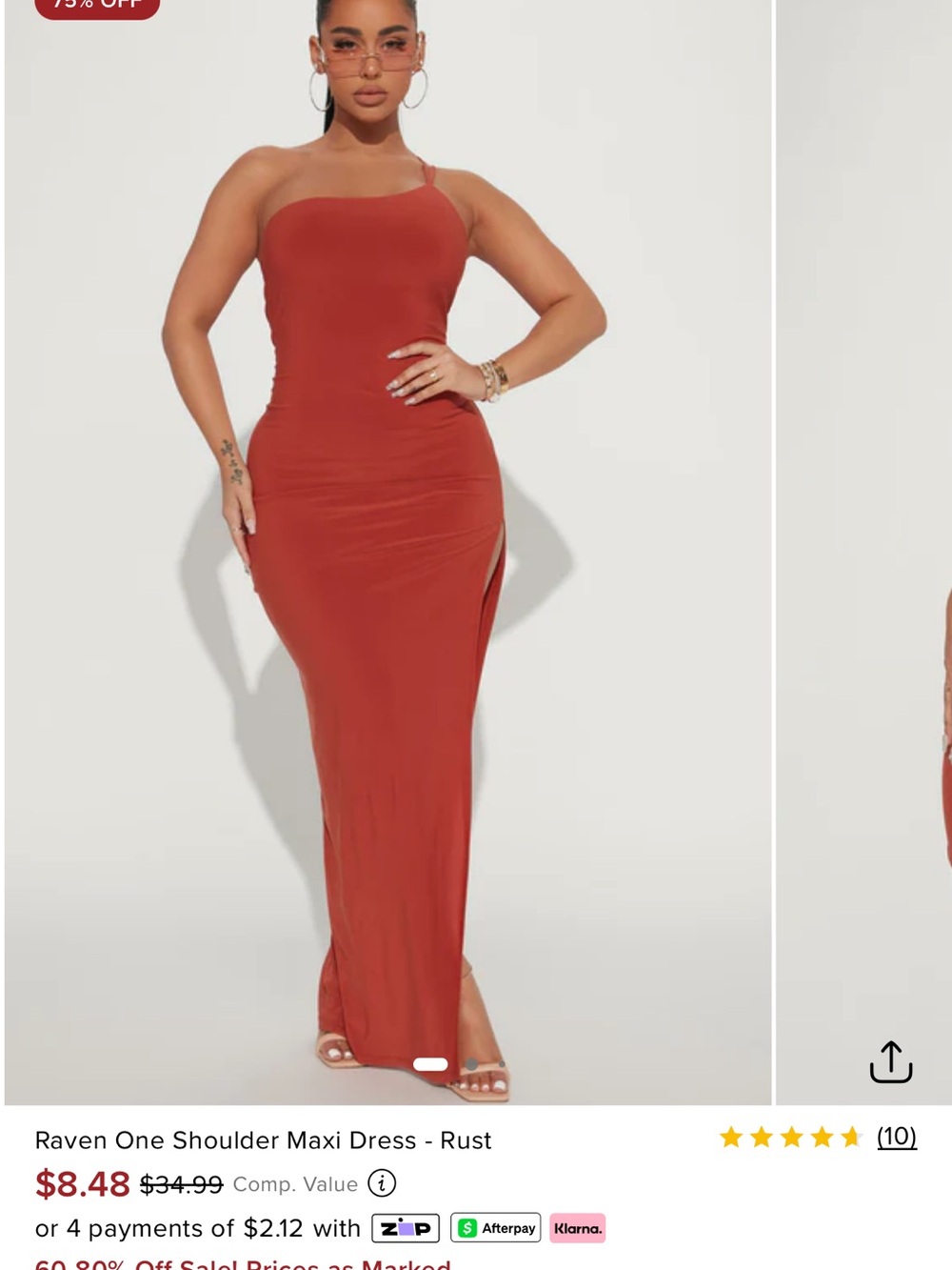 Fashion Nova One-Shoulder Maxi Dress in Rust